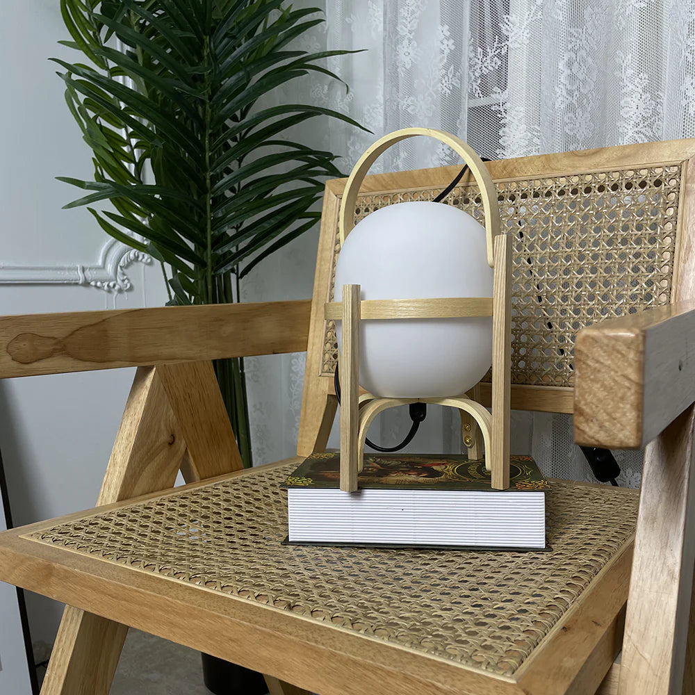 Portable Wood Lantern Glass Table Lamp - Nuvé