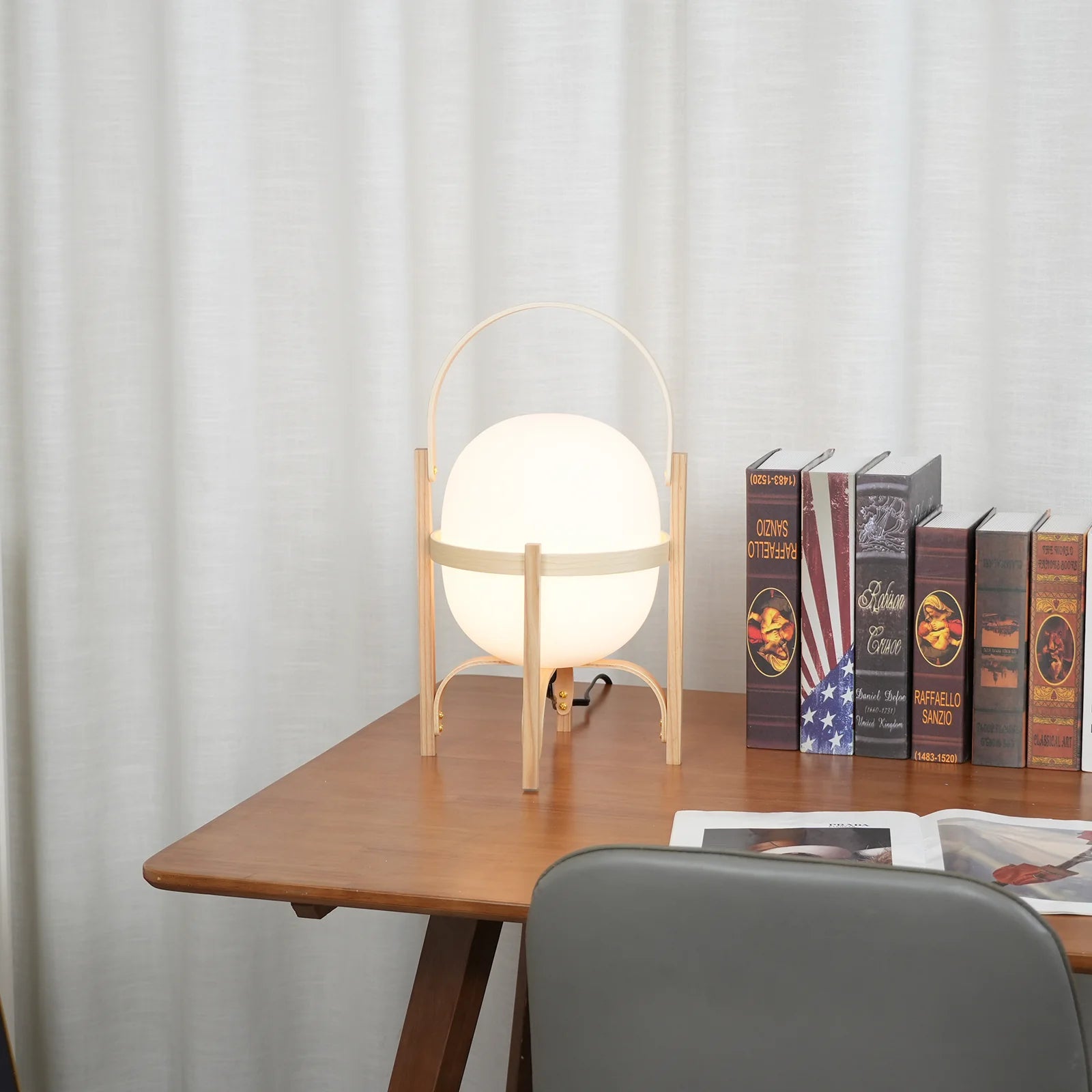 Portable Wood Lantern Glass Table Lamp - Nuvé
