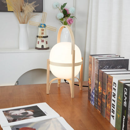 Portable Wood Lantern Glass Table Lamp - Nuvé