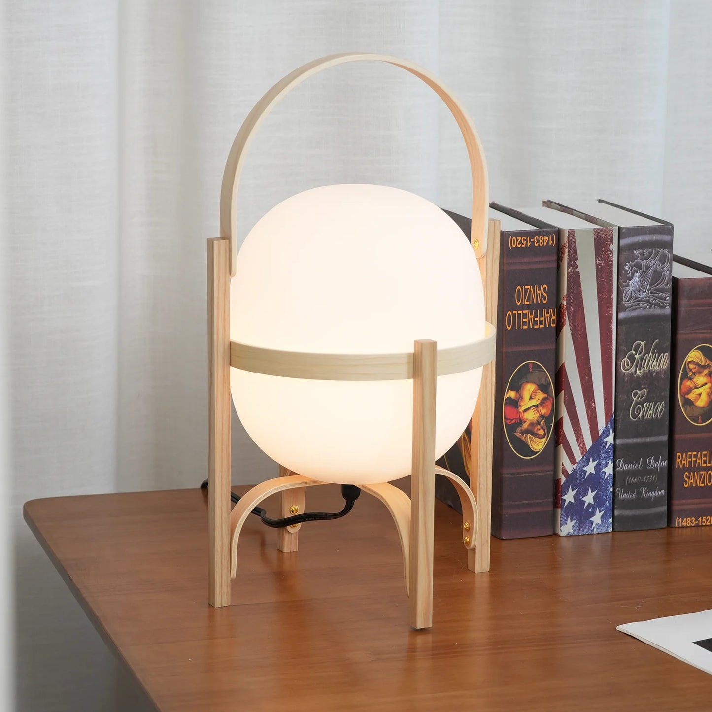 Portable Wood Lantern Glass Table Lamp - Nuvé