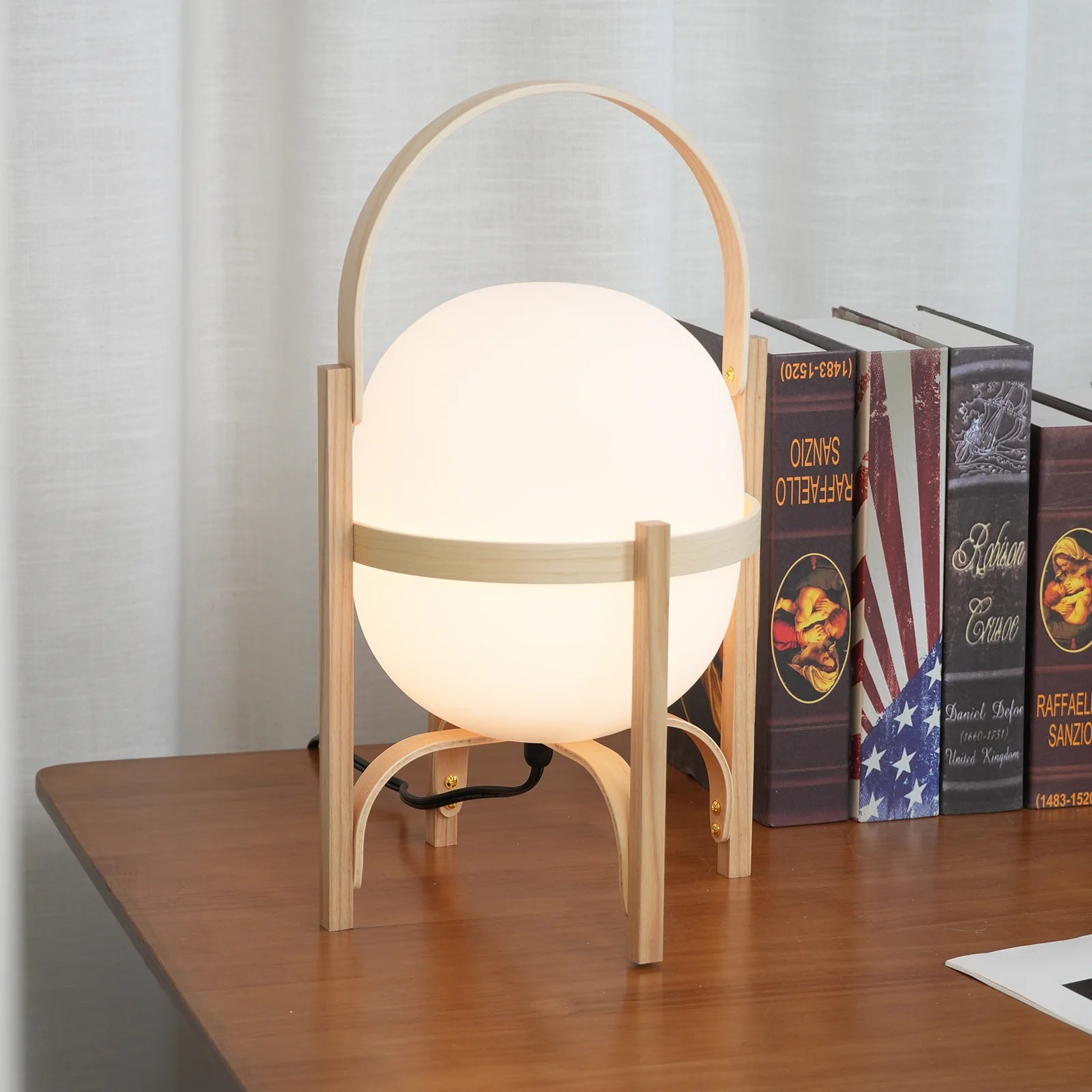 Portable Wood Lantern Glass Table Lamp - Nuvé