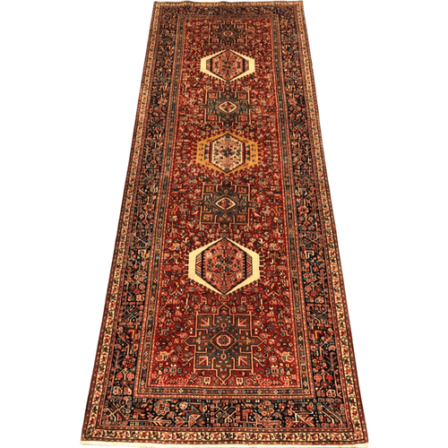Vintage Persian Karajeh (5'01"x12'10") red/indigo - Nuvé