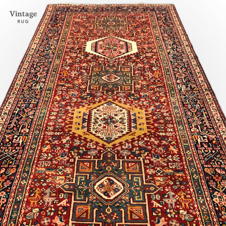Vintage Persian Karajeh (5'01"x12'10") red/indigo - Nuvé