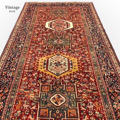 Vintage Persian Karajeh (5'01"x12'10") red/indigo - Nuvé