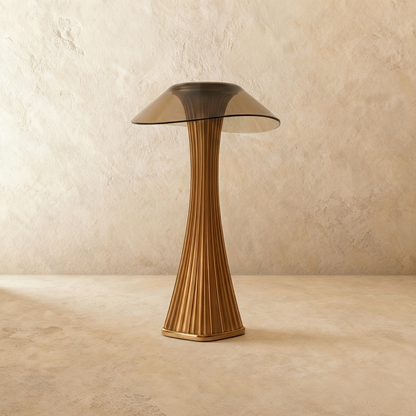 Bronze Ripple Table Lamp by Residence Supply featuring a textured, wave-inspired ceramic base and a neutral fabric shade.