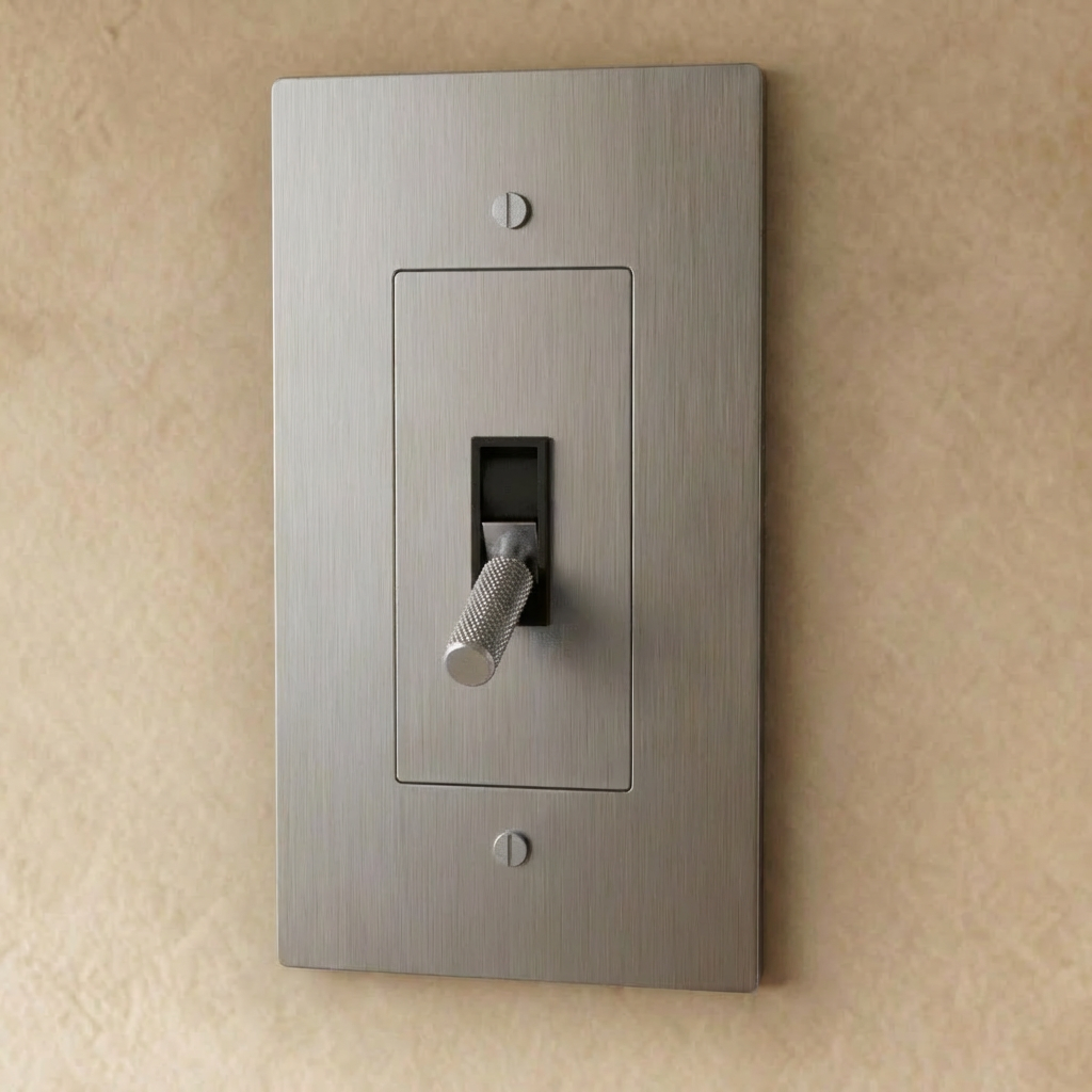 Stainless steel brass toggle switch for 1 to 5 gang electrical control, shown on a plain background.