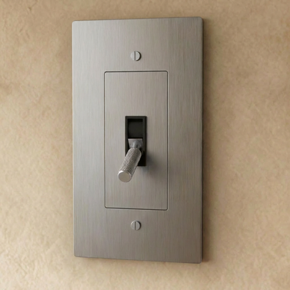 Stainless steel brass toggle switch for 1 to 5 gang electrical control, shown on a plain background.