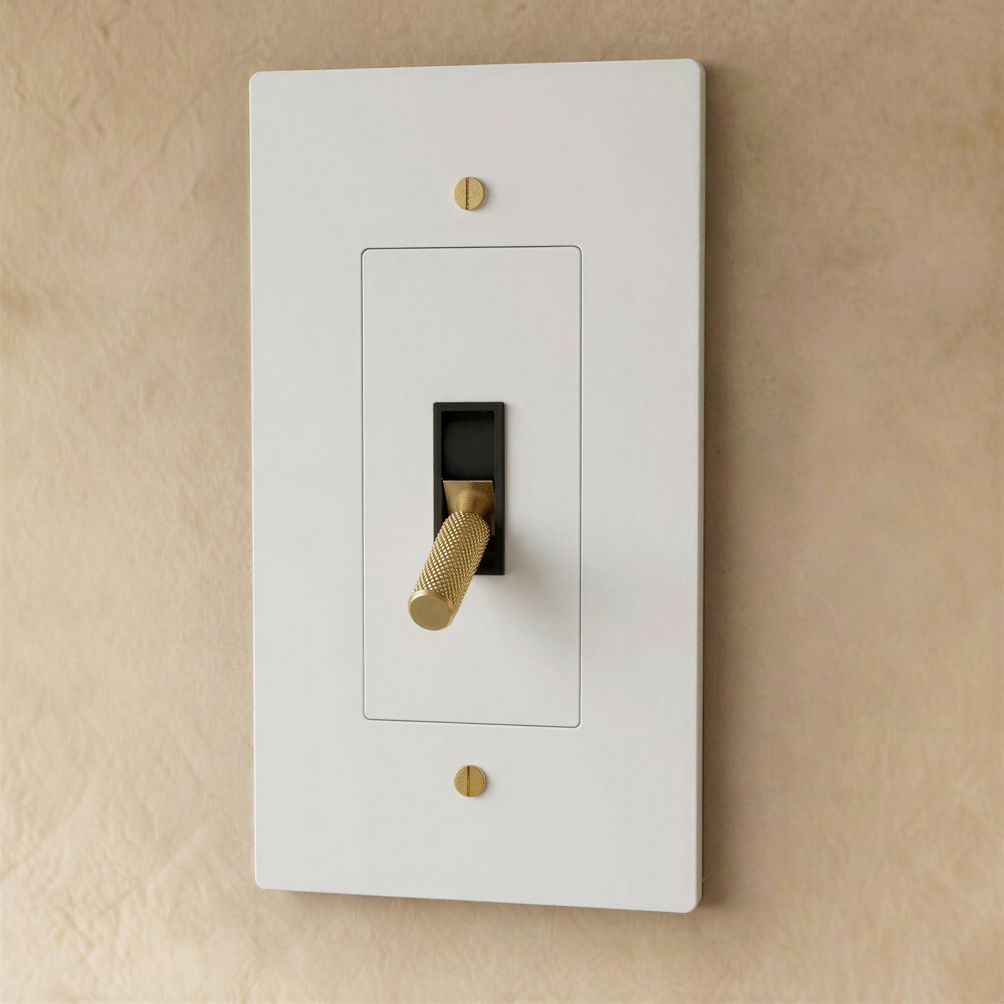 White and brass Residence Supply toggle switch with 1 to 5 gang options, shown on plain background.