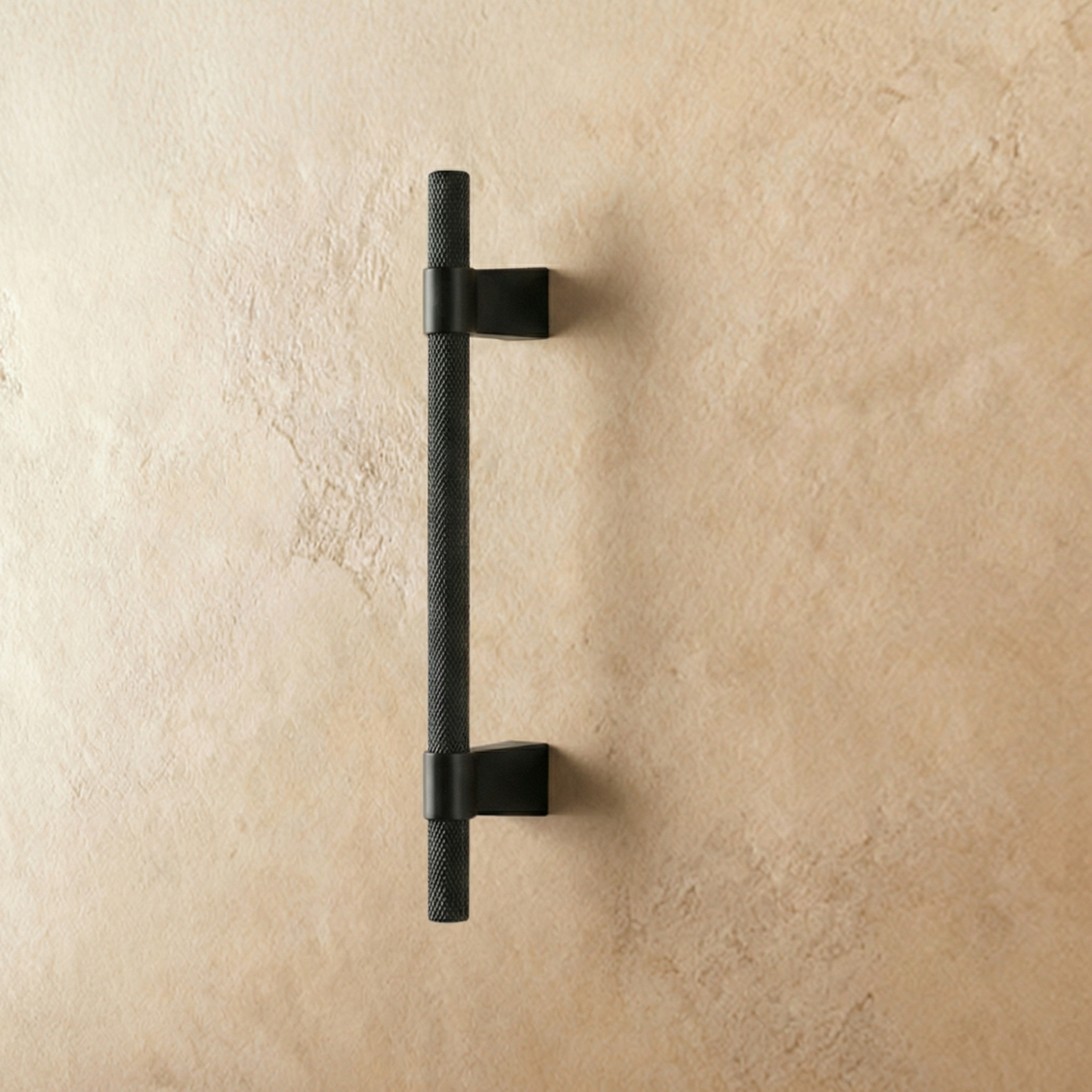 Black Varai knob and pull bar from Residence Supply, 22.4cm cabinet hardware with sleek, modern design on plain background.