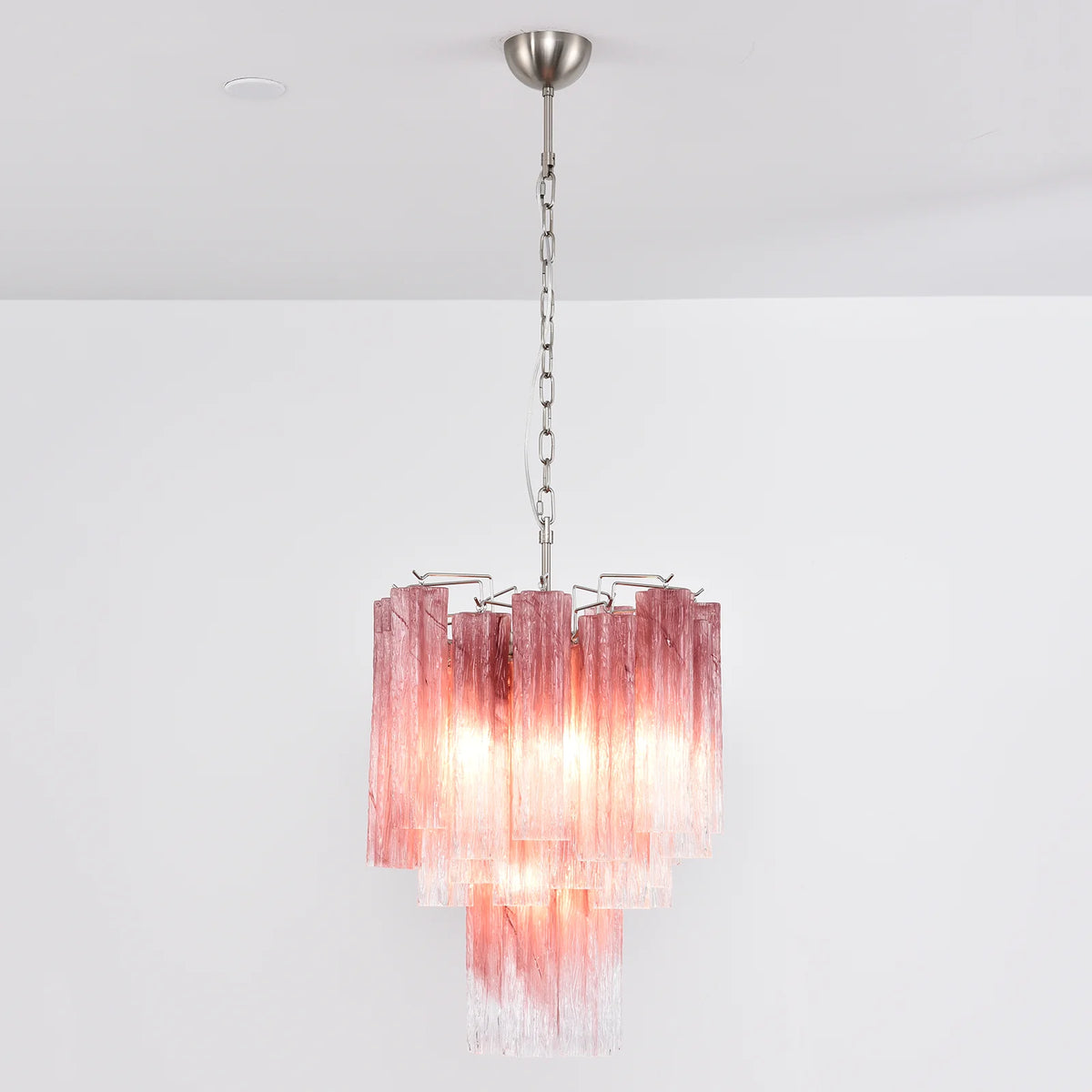 Cerise Pink Ombré Fluted Glass Chandelier