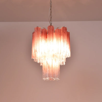 Gradient Red Murano Glass Tube Chandelier