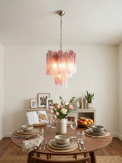 Cerise Pink Ombré Fluted Glass Chandelier