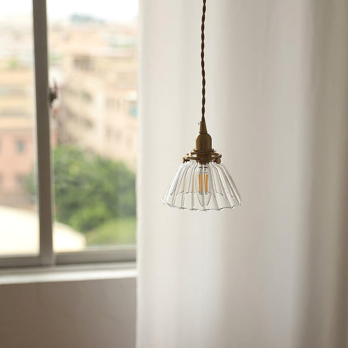 Retro Ribbed Glass Pendant Light