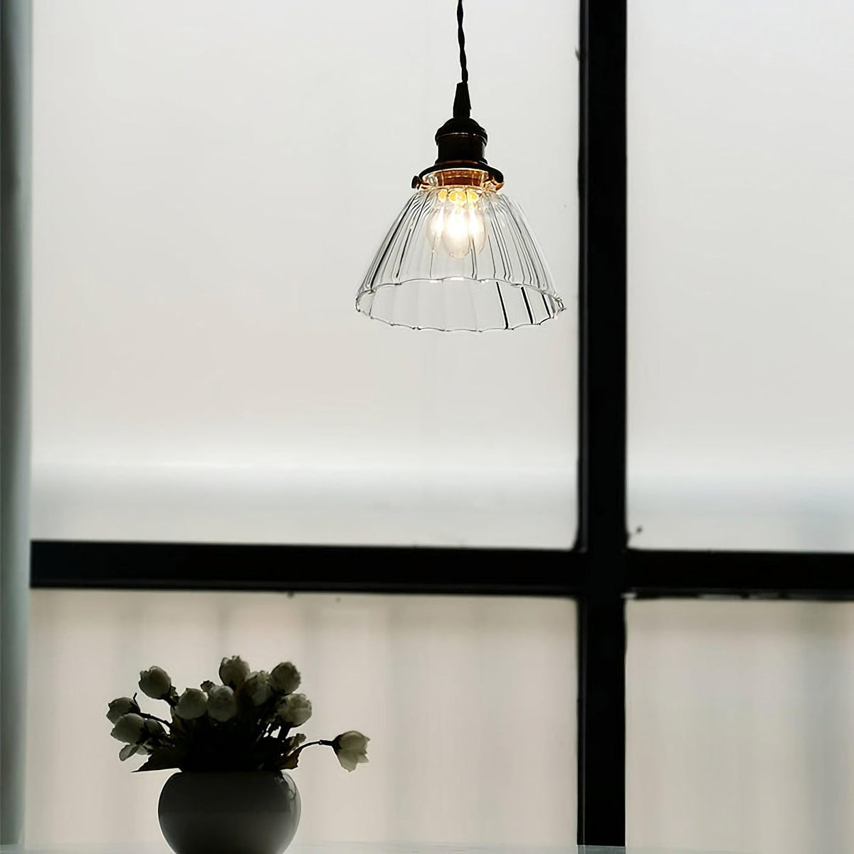 Retro Ribbed Glass Pendant Light