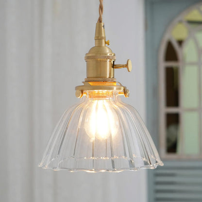 Retro Ribbed Glass Pendant Light