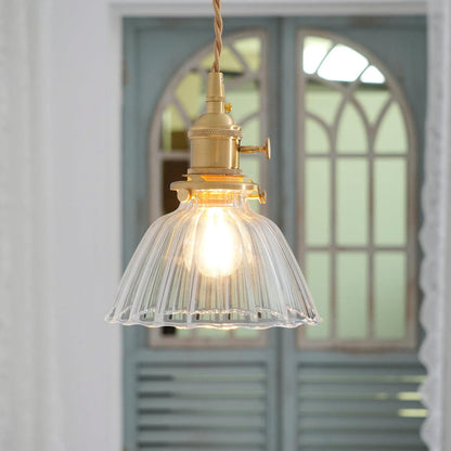 Retro Ribbed Glass Pendant Light
