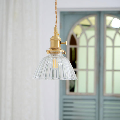 Retro Ribbed Glass Pendant Light