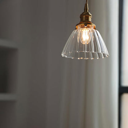 Retro Ribbed Glass Pendant Light