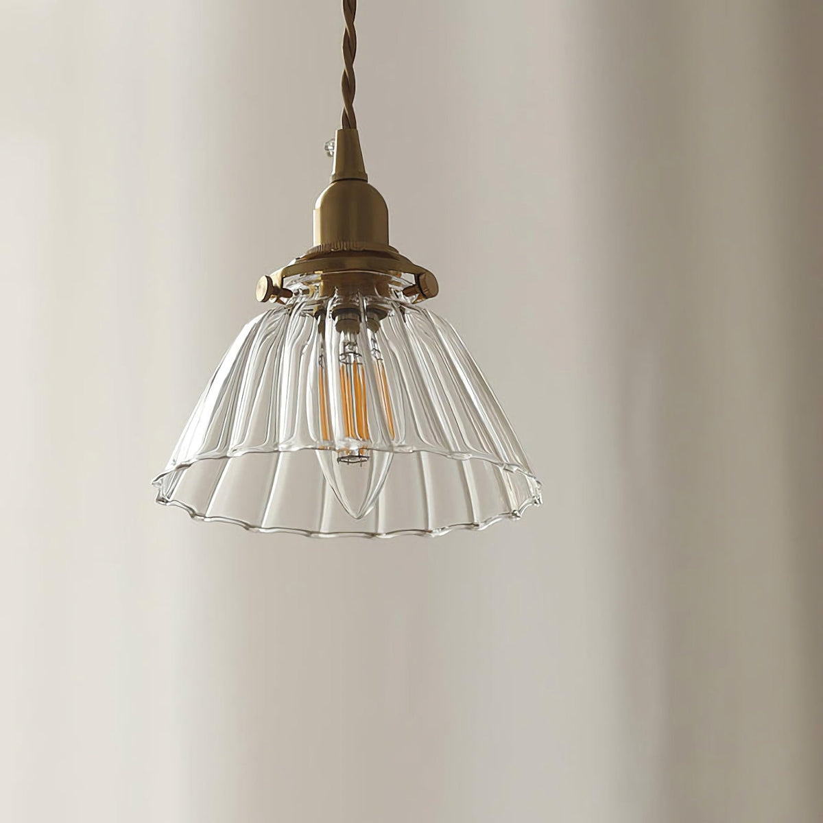 Retro Ribbed Glass Pendant Light