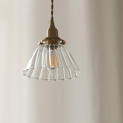 Retro Ribbed Glass Pendant Light