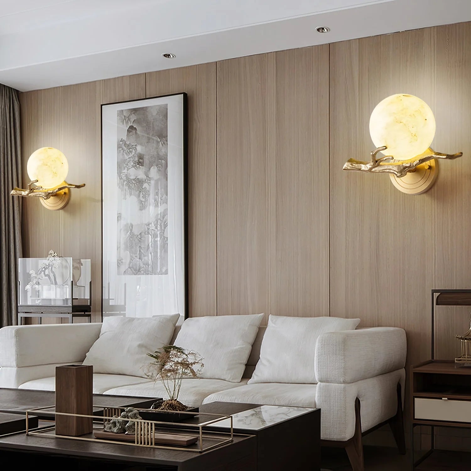 Retro Twigs Round Alabaster Wall Lamp - Nuvé