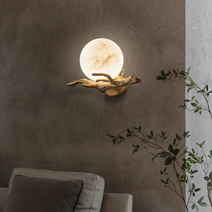Retro Twigs Round Alabaster Wall Lamp - Nuvé