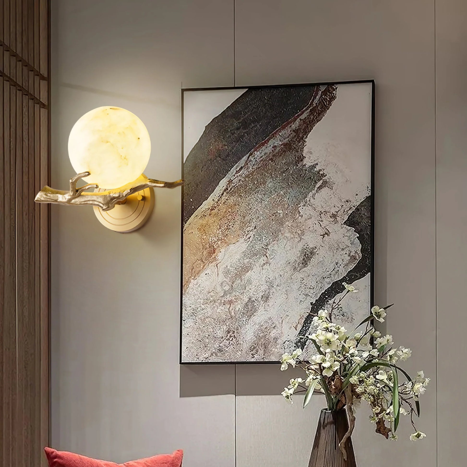 Retro Twigs Round Alabaster Wall Lamp - Nuvé