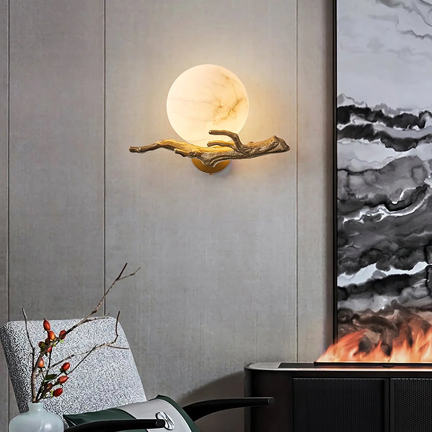 Retro Twigs Round Alabaster Wall Lamp - Nuvé