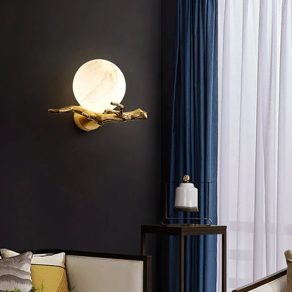 Retro Twigs Round Alabaster Wall Lamp - Nuvé