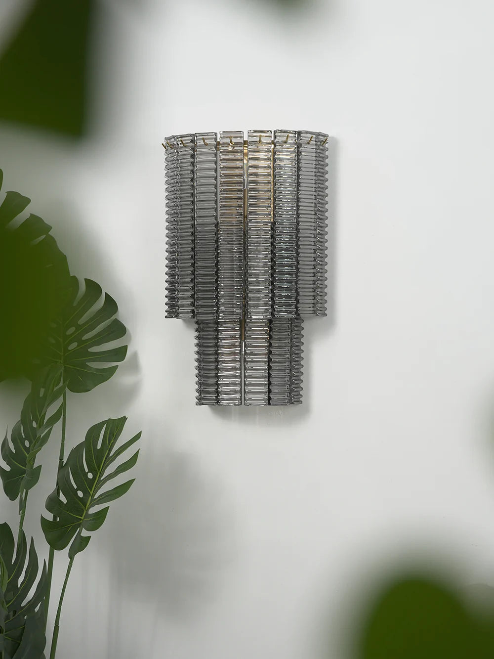 Ribbed Smoky Gray Glass Layered Wall Lamp