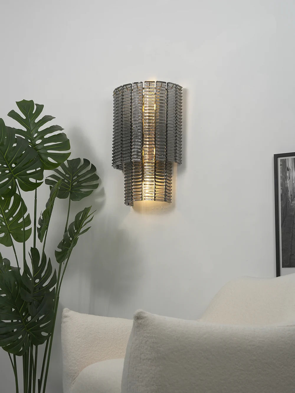 Ribbed Smoky Gray Glass Layered Wall Lamp