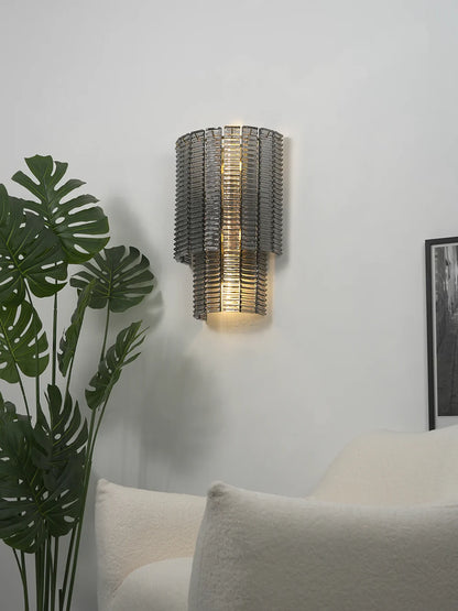 Ribbed Smoky Gray Glass Layered Wall Lamp