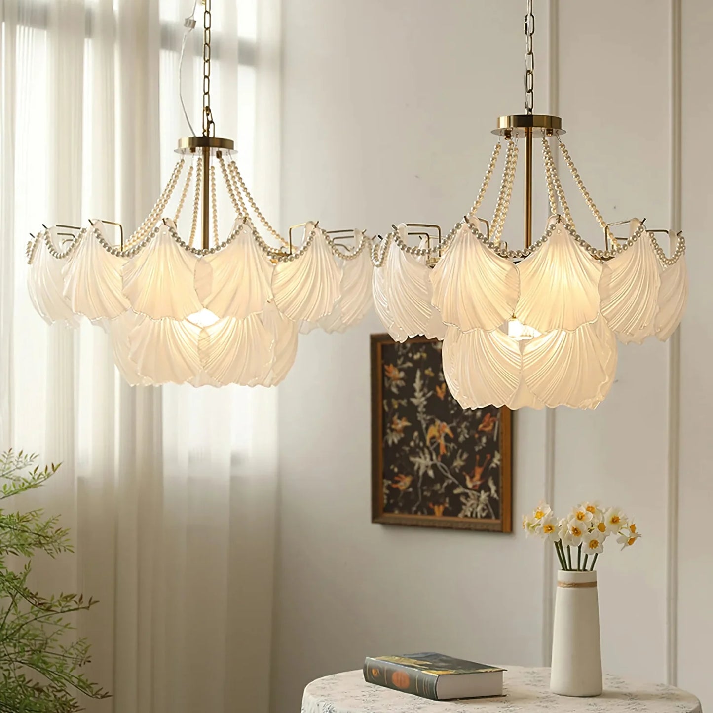 Ribbed Glass Shell Pendant Chandelier - Nuvé