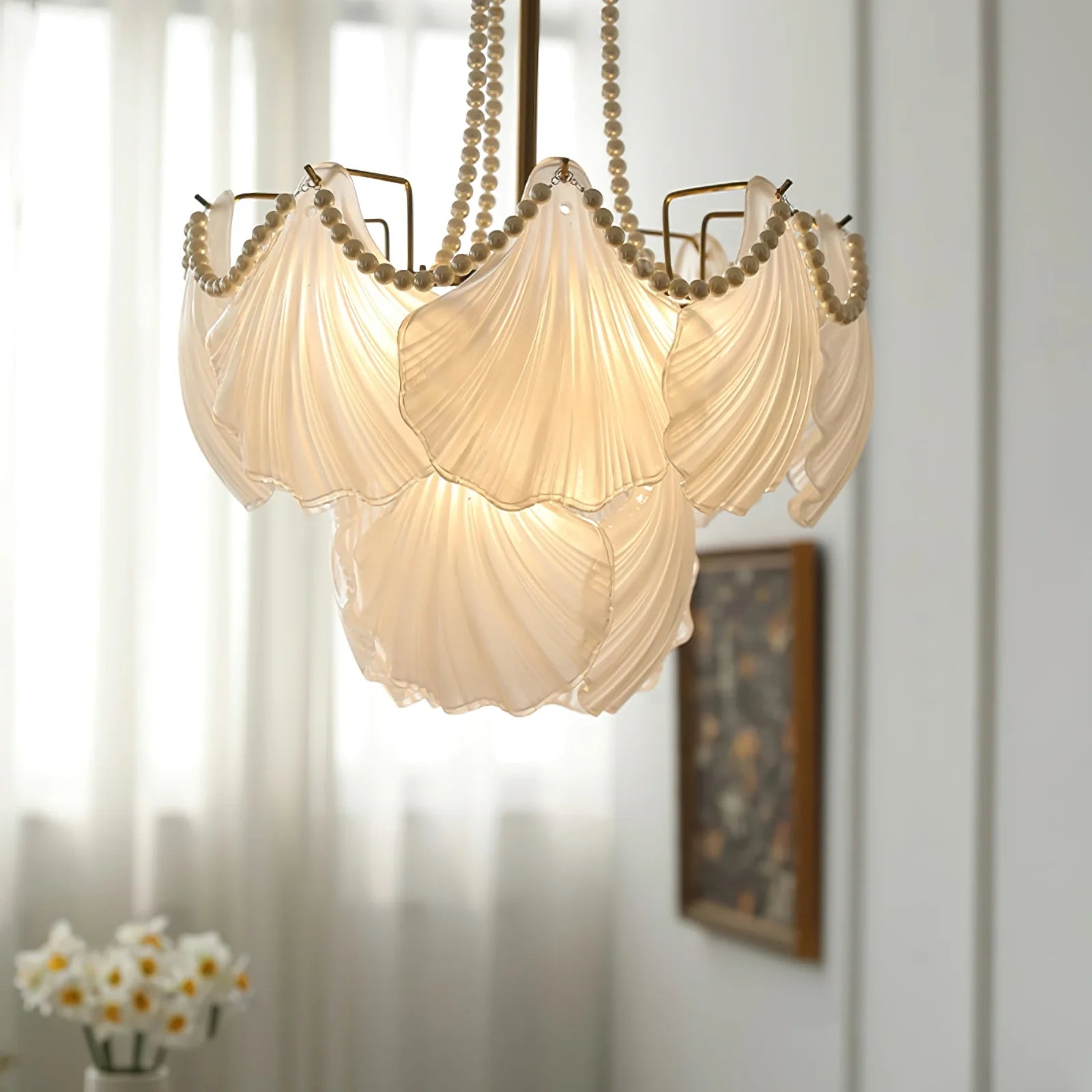Ribbed Glass Shell Pendant Chandelier - Nuvé