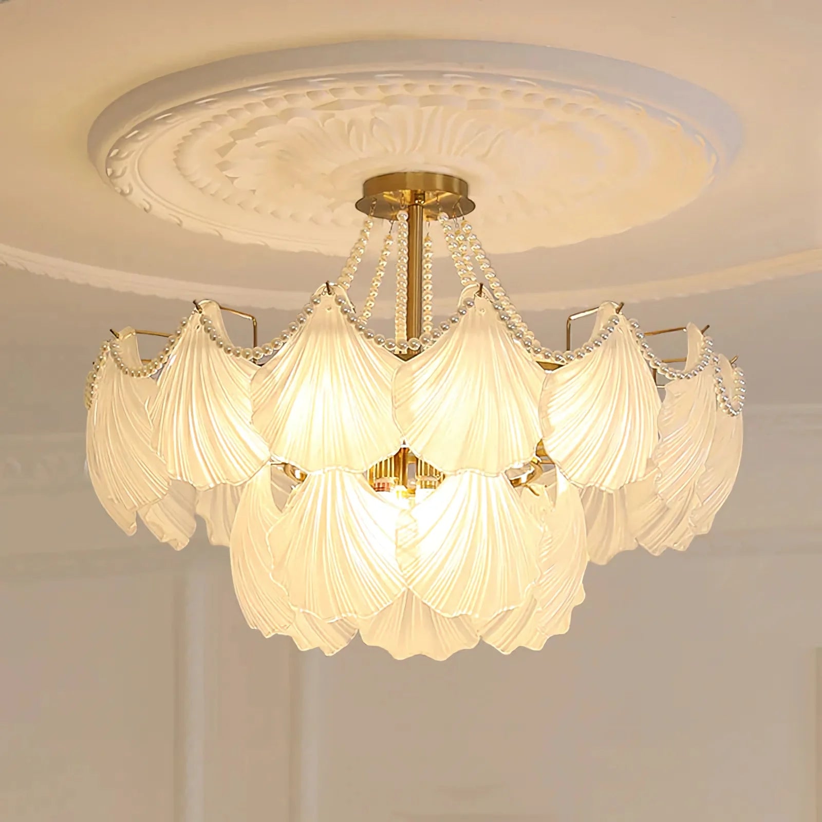 Ribbed Glass Shell Pendant Chandelier - Nuvé