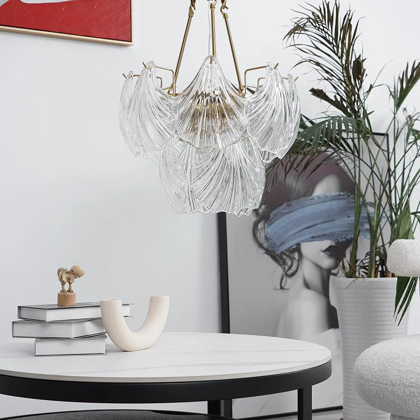 Ribbed Glass Shell Pendant Chandelier - Nuvé