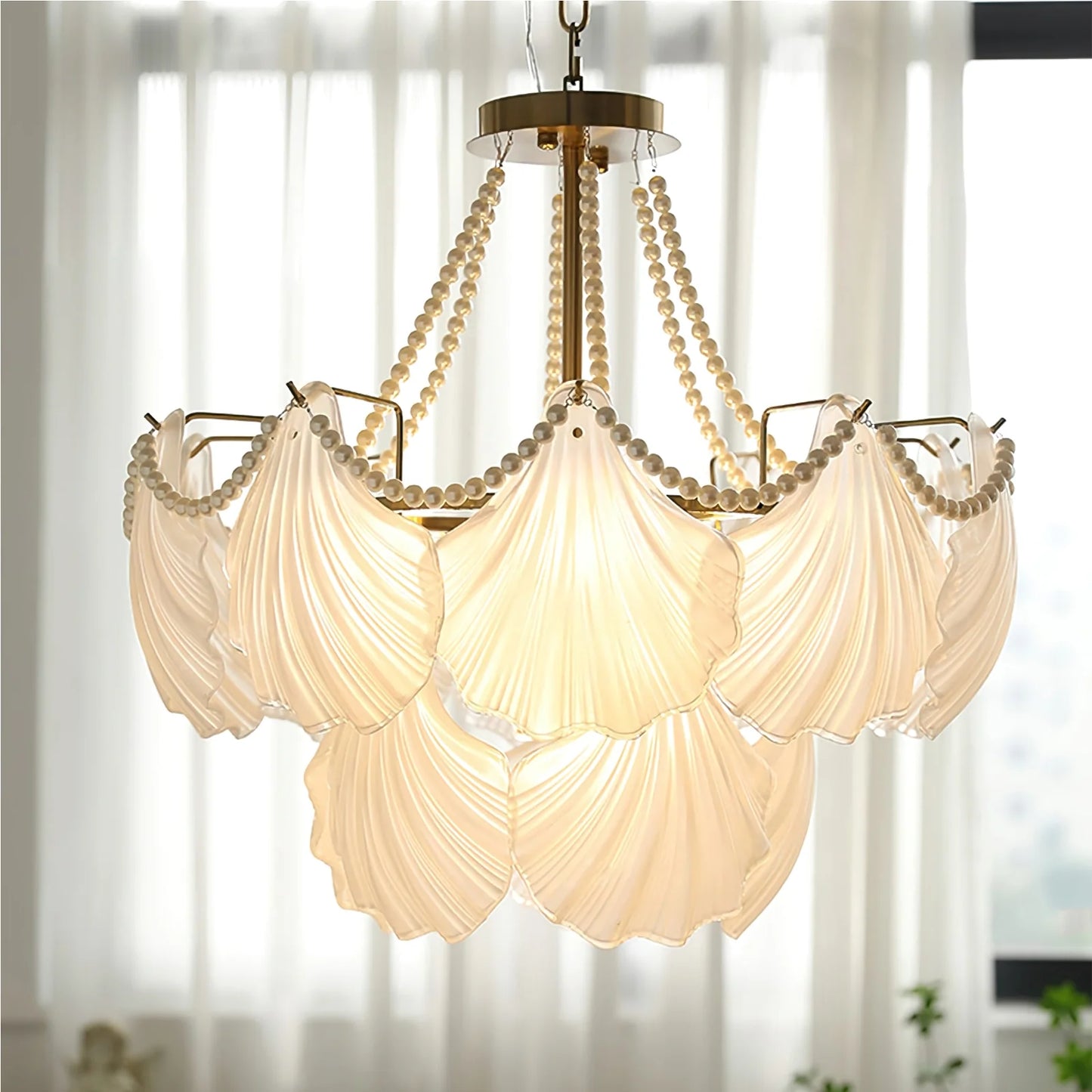 Ribbed Glass Shell Pendant Chandelier - Nuvé