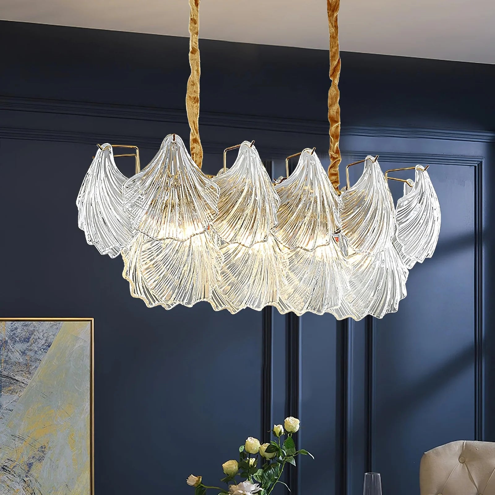 Ribbed Glass Shell Pendant Chandelier - Nuvé