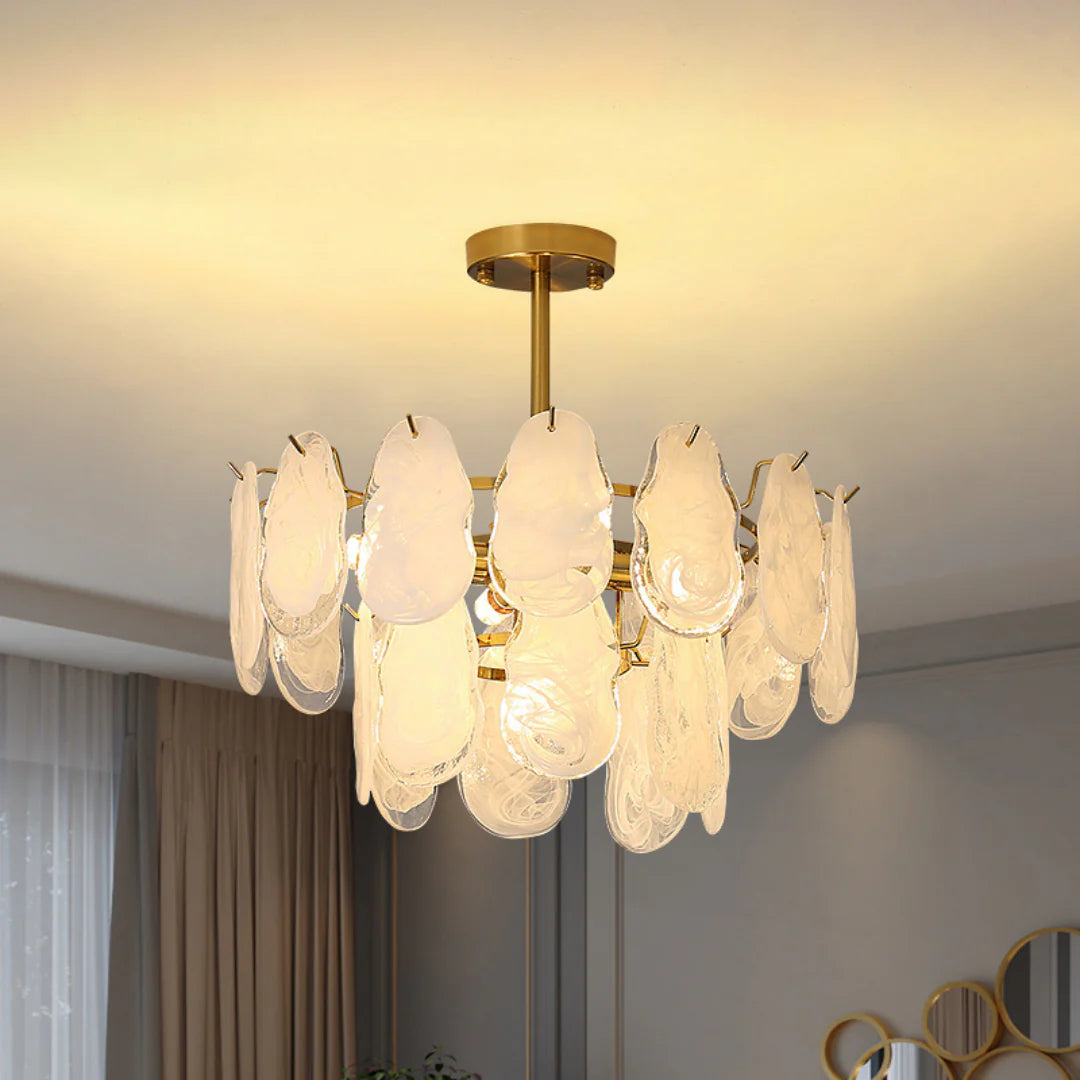 Round Cloud Glass Brass Chandelier - Nuvé