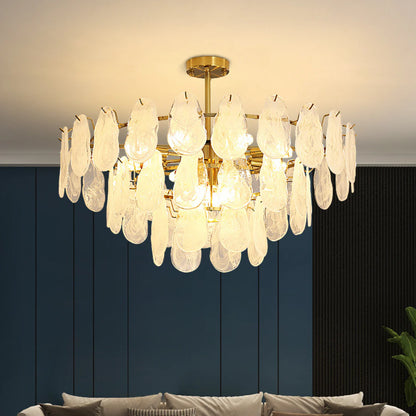 Round Cloud Glass Brass Chandelier - Nuvé