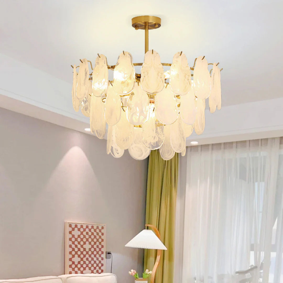 Round Cloud Glass Brass Chandelier - Nuvé
