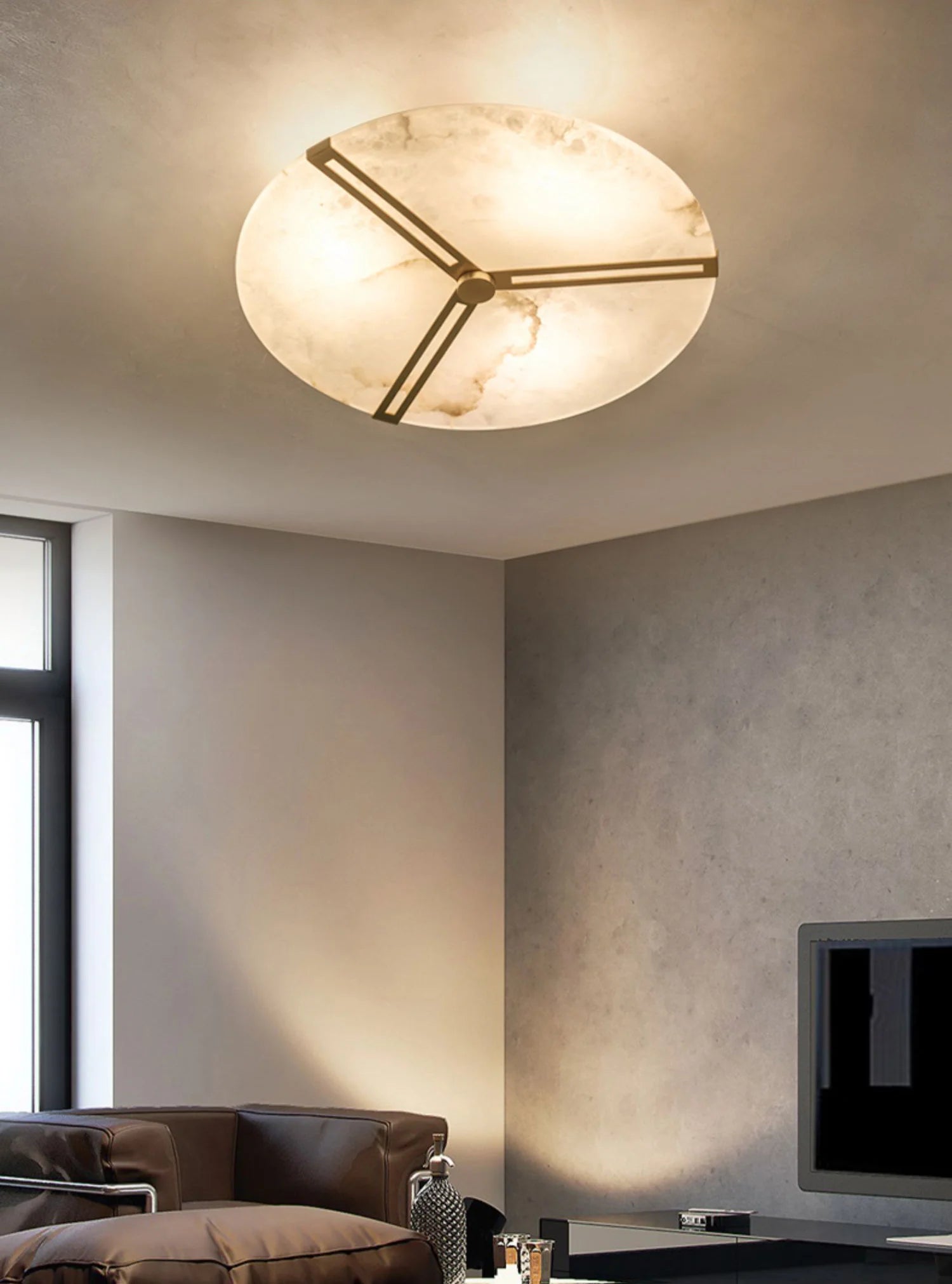 Round Copper Alabaster Ceiling Light - Nuvé