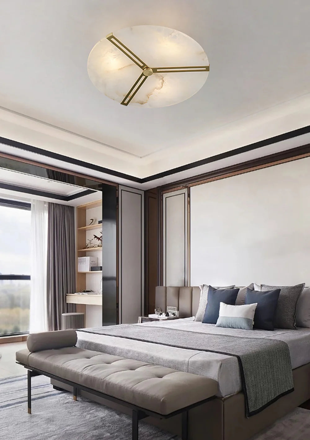 Round Copper Alabaster Ceiling Light - Nuvé