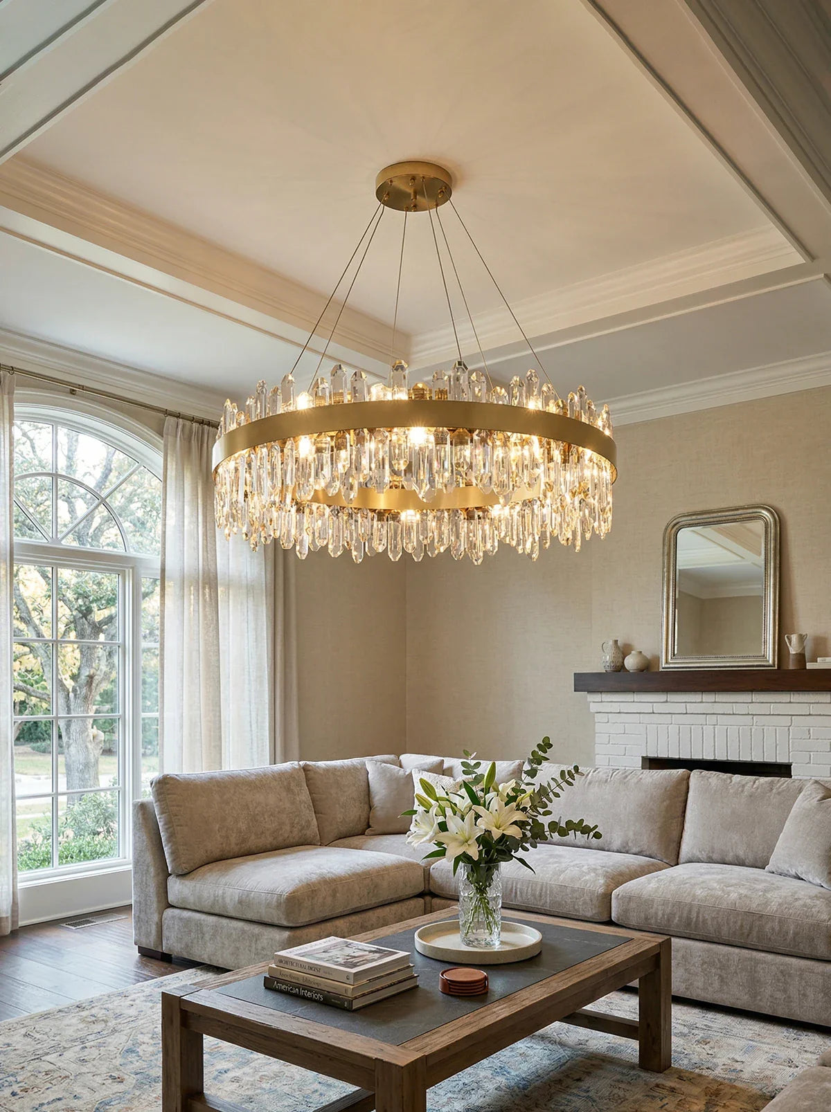 Round Luxury Crystal Column Chandelier