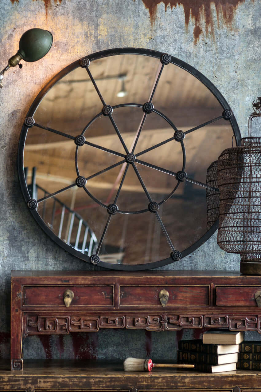 Round Industrial Grid Wall Mirror - Nuvé