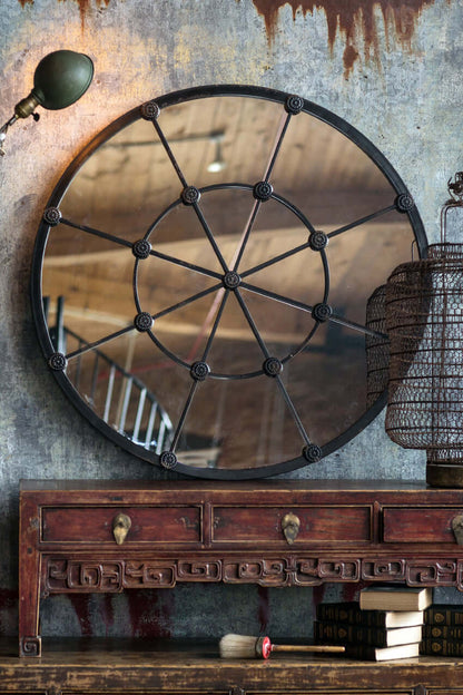 Round Industrial Grid Wall Mirror - Nuvé