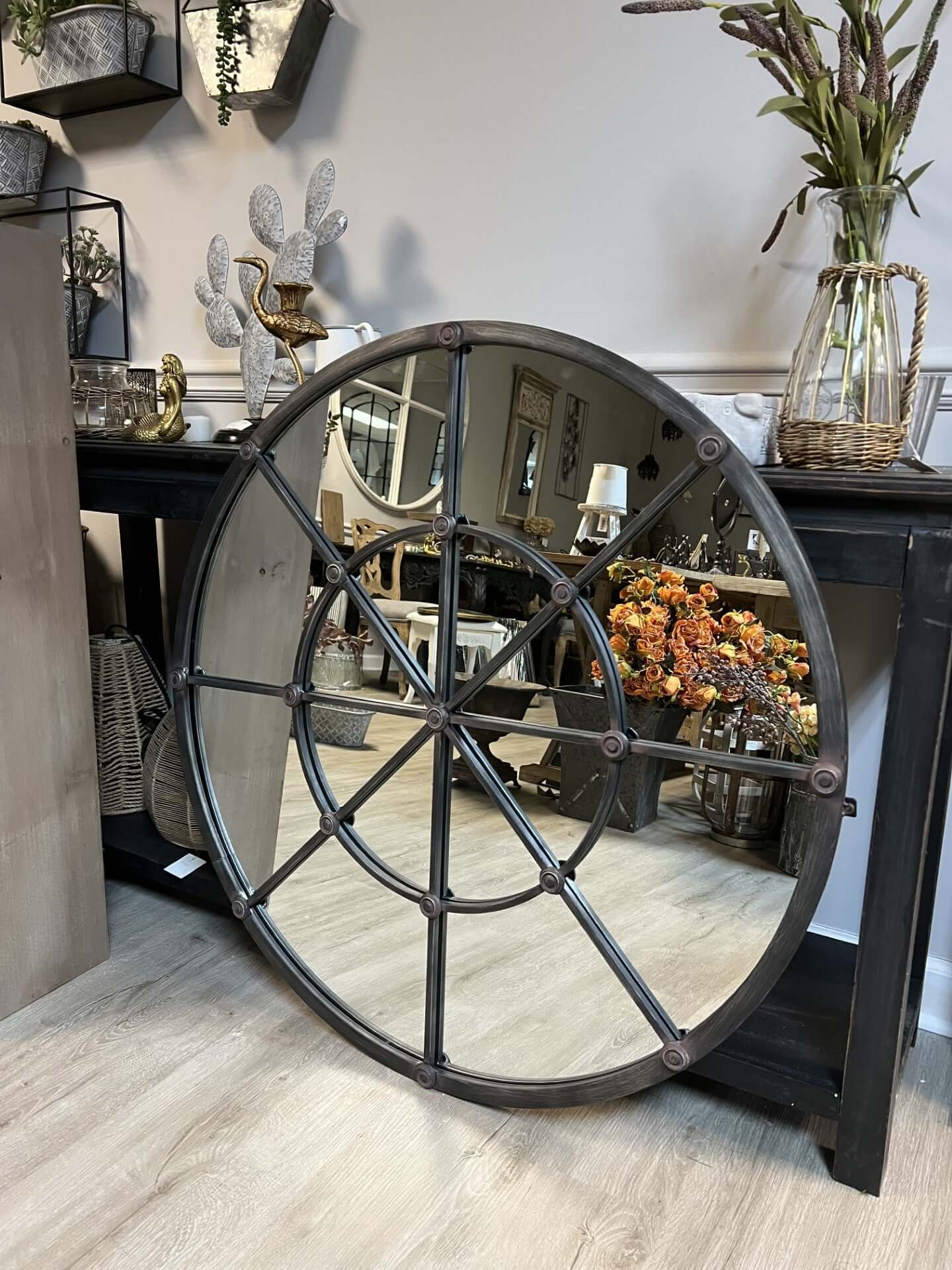 Round Industrial Grid Wall Mirror - Nuvé