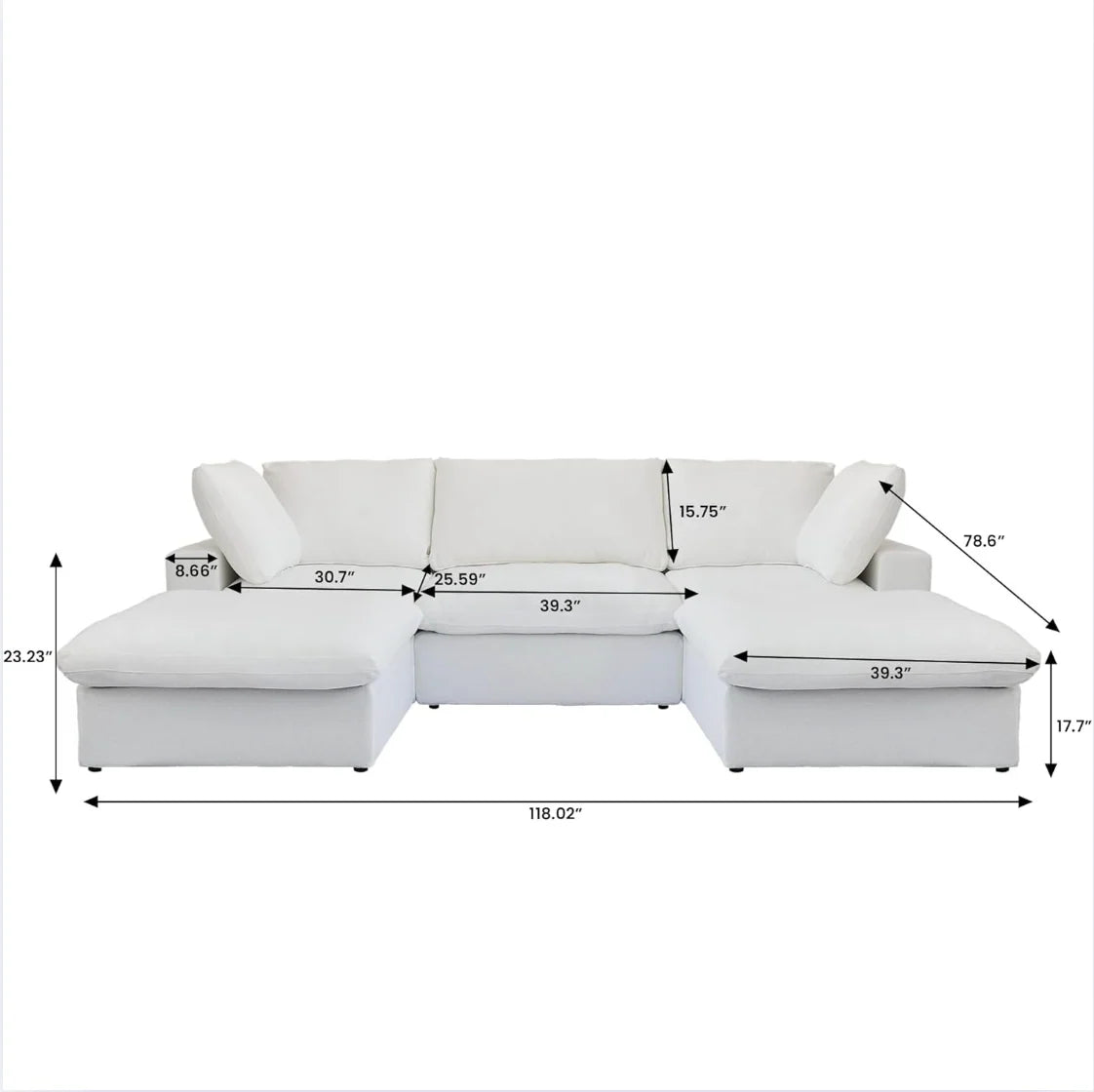 Nuvé® Solace Modular Bouclé Cloud Sofa - Snow White - 3-Seater Sectional Sofa with 2 Ottomans - Nuvé