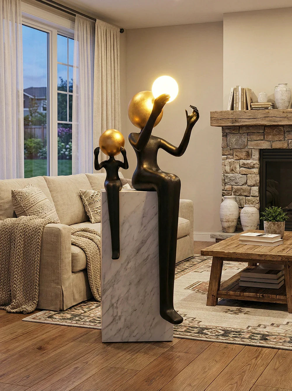 Seated Double Figure Sculpture Floor Lamp - Nuvé