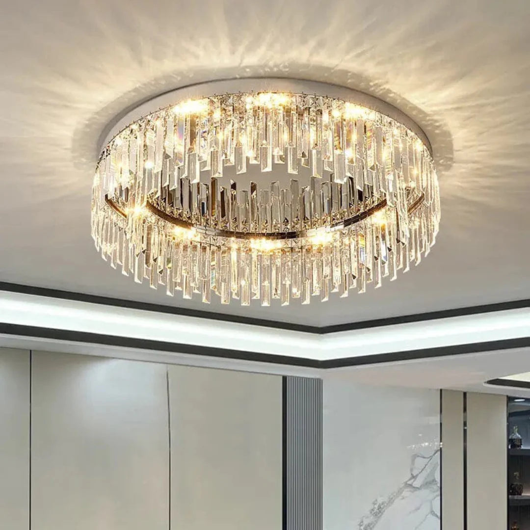 Silver Round Crystal Ceiling Lamp - Nuvé